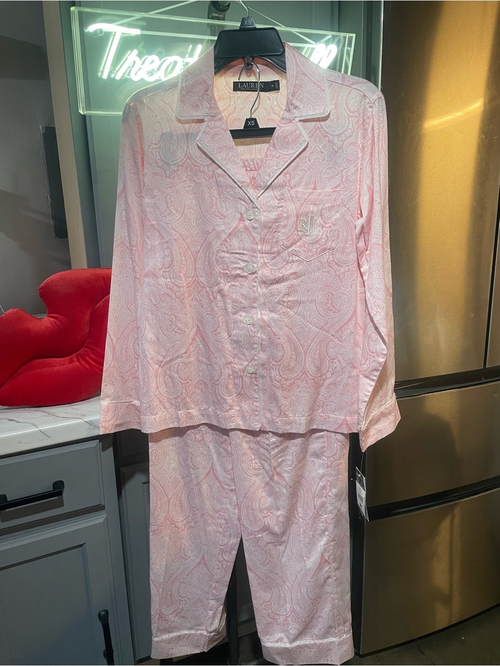 Lauren Ralph Lauren Light Pink Paisley Button-Front Pajama Set